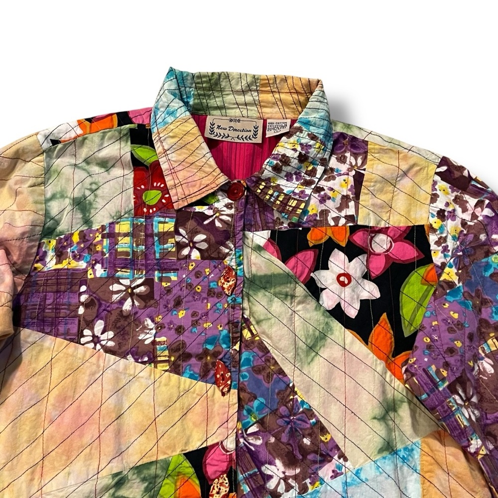 New Directions Patchwork Jacket Large Quilted Flo… - image 2